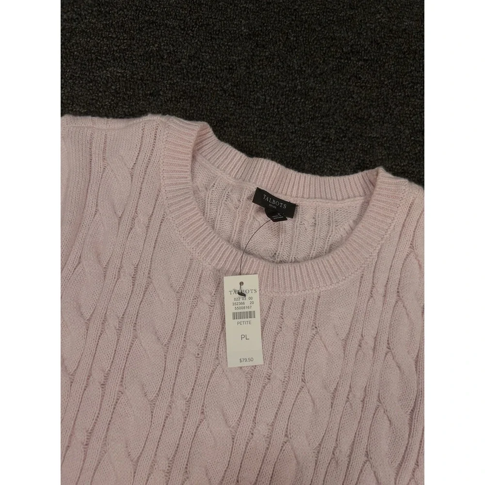 New‎ Talbots Sweater Women's Petite Large PL Pink Cable Knit Preppy Pullover
